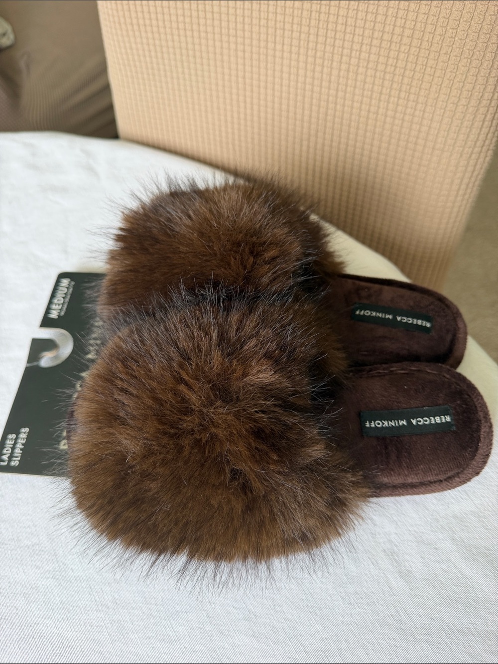 Faux Fur Slide Slippers - Brown REBECCA MINKOFF- medium size - Picture 2 of 3